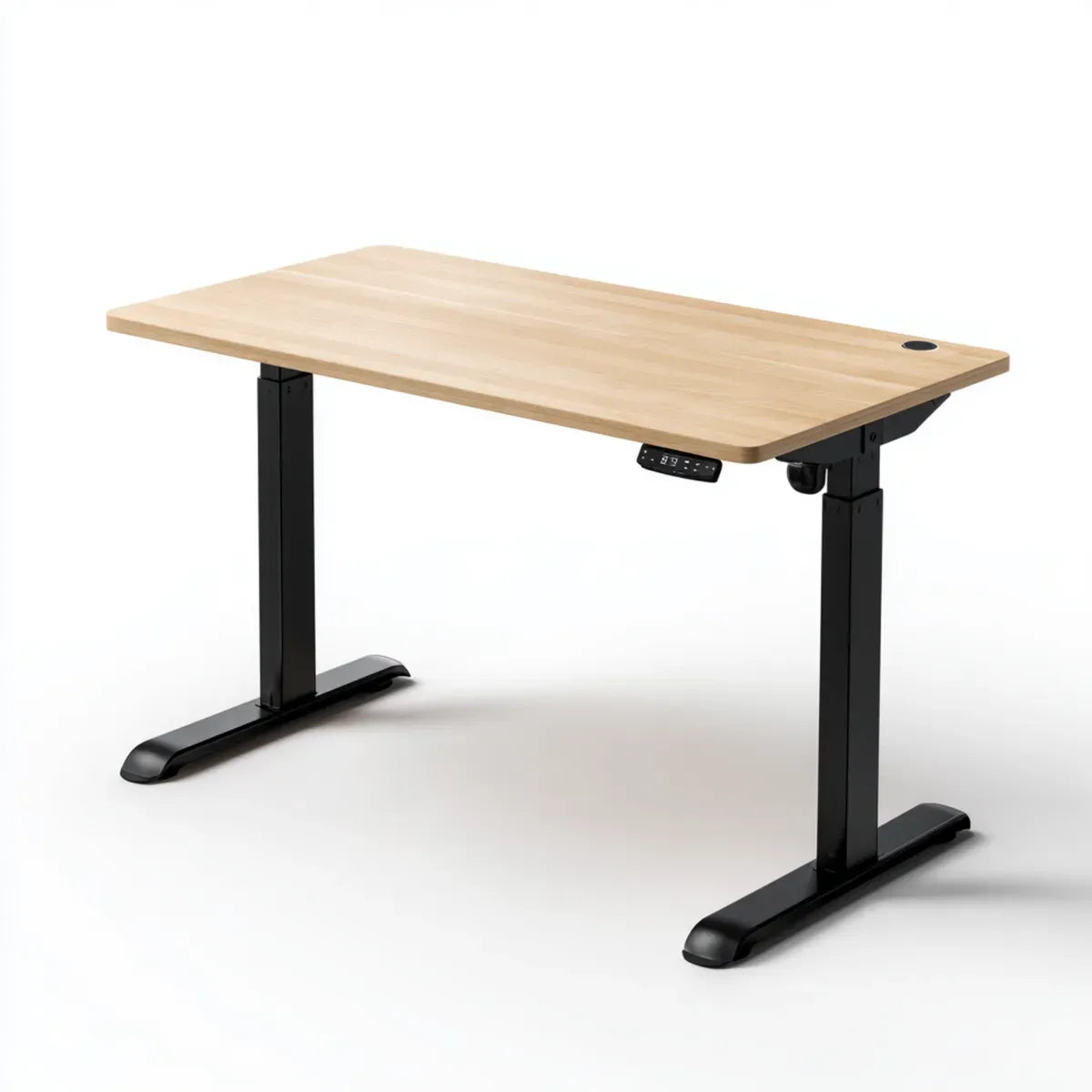 Bureau assis-debout électrique plateau chêne clair 120 x 60 cm acier noir rectangulaire