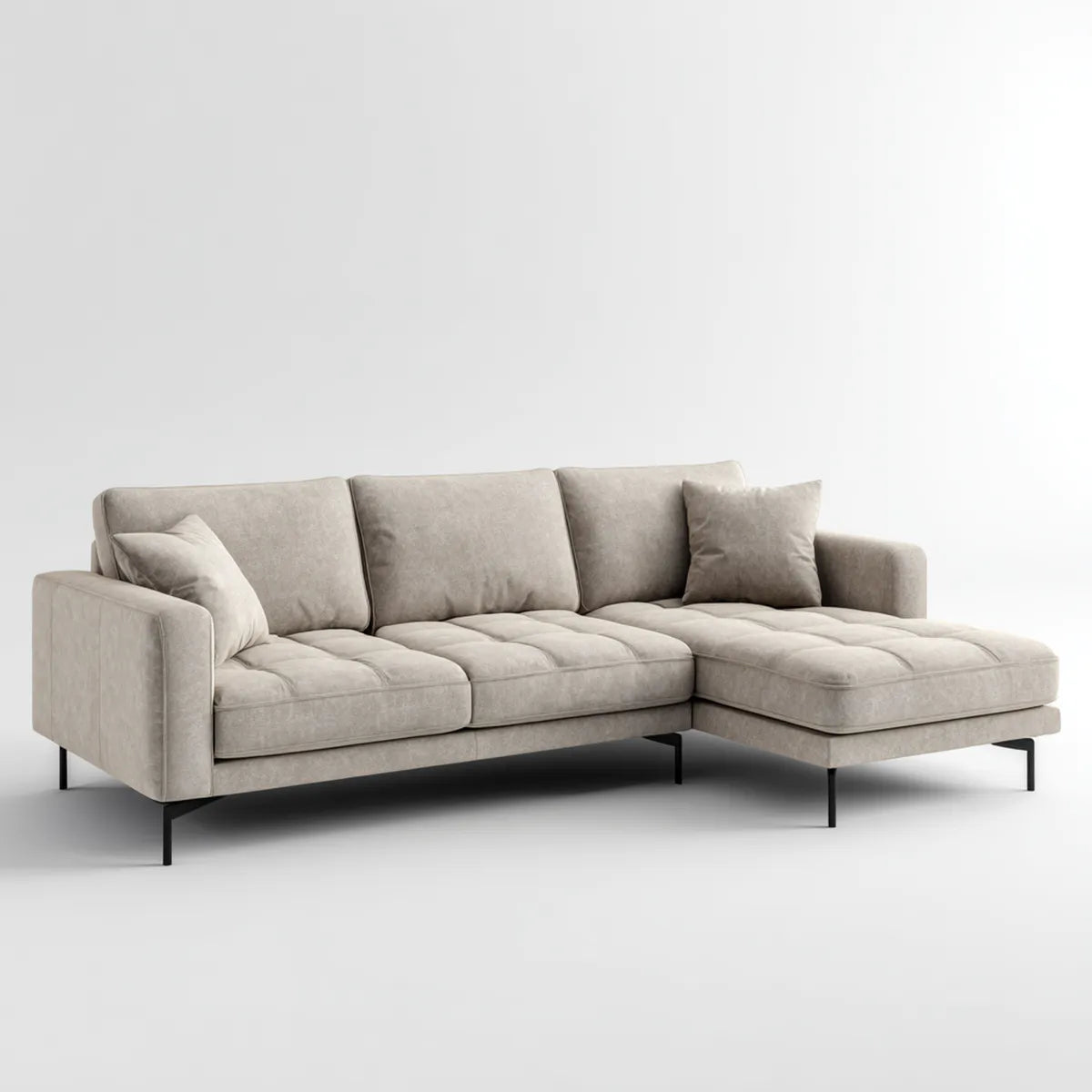 Canapé d'angle 3 places avec méridienne droite gris taupe en microfibre 260 x 160 x 85 cm