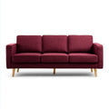 Canapé droit 3 places bordeaux en polyester avec pieds en bois massif 190 x 80 x 84 cm