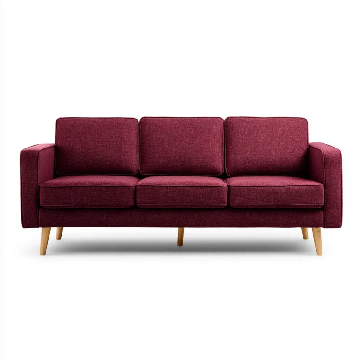 Canapé droit 3 places bordeaux en polyester avec pieds en bois massif 190 x 80 x 84 cm