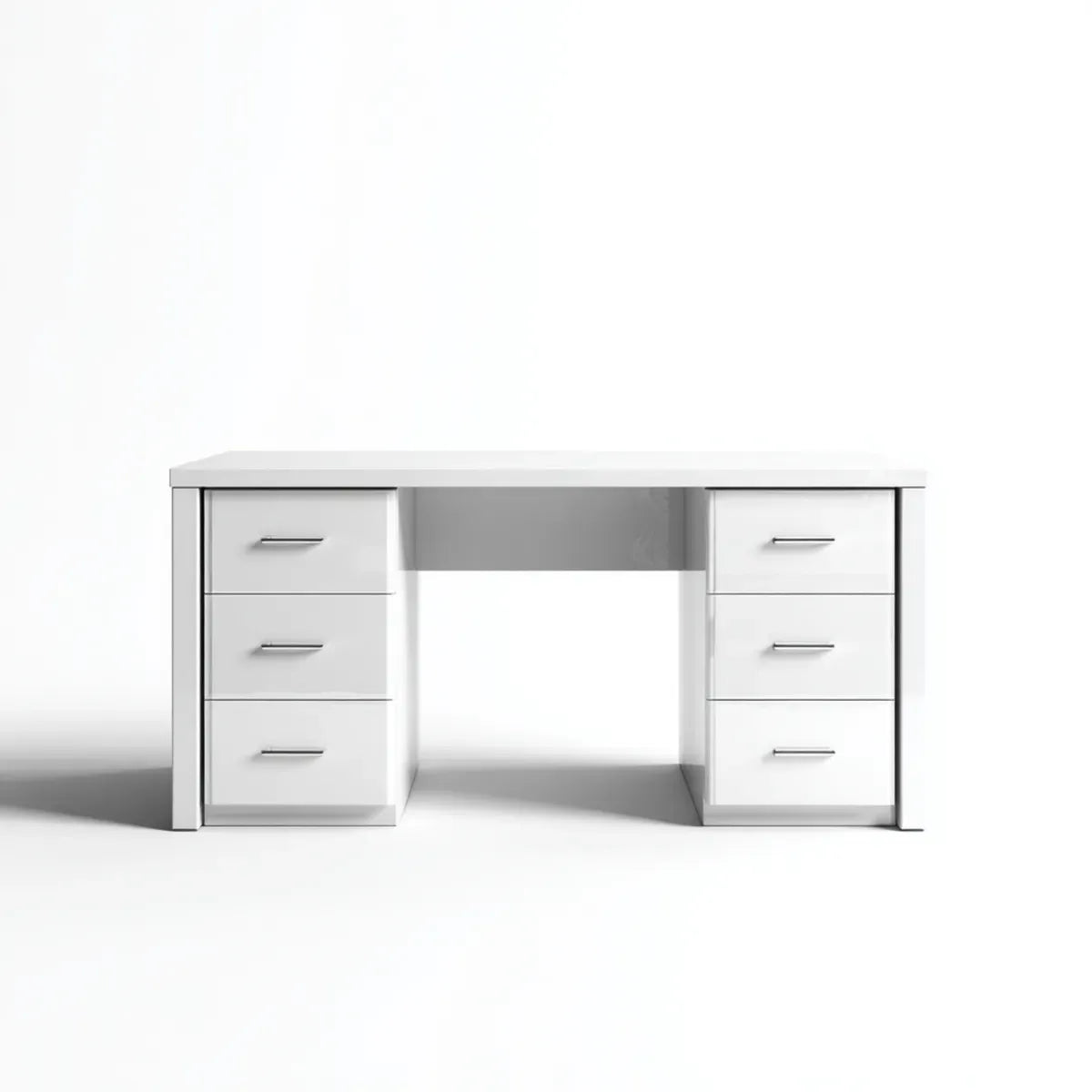 Bureau avec 6 tiroirs blanc 140 x 60 x 75 cm en panneaux de particules mélaminés rectangulaire