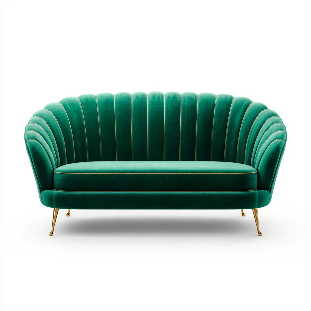 Canapé 2 places vert émeraude en velours polyester avec pieds acier doré 170 x 80 x 83 cm