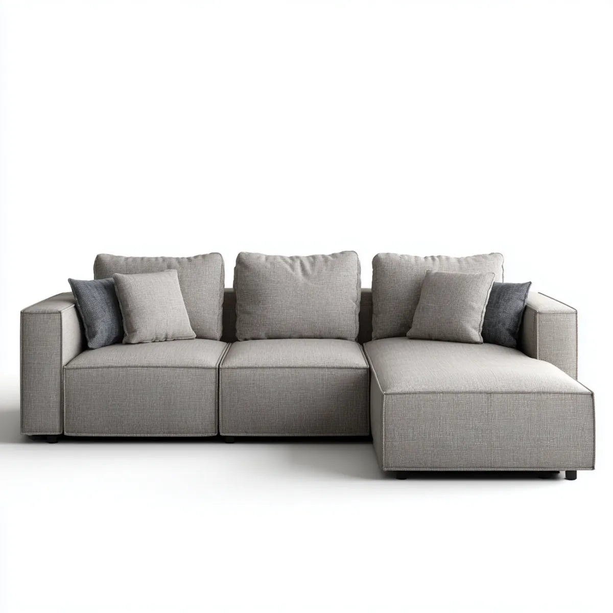 Canapé d'angle droit 3 places gris en polyester 280 x 160 x 85 cm