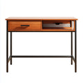 Bureau informatique avec tiroir brun noyer et noir 120 x 60 x 75 cm en panneaux MDF plaqués et acier rectangulaire