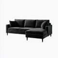 Canapé d'angle droit 3 places noir en velours polyester forme L 260 x 160 x 85 cm