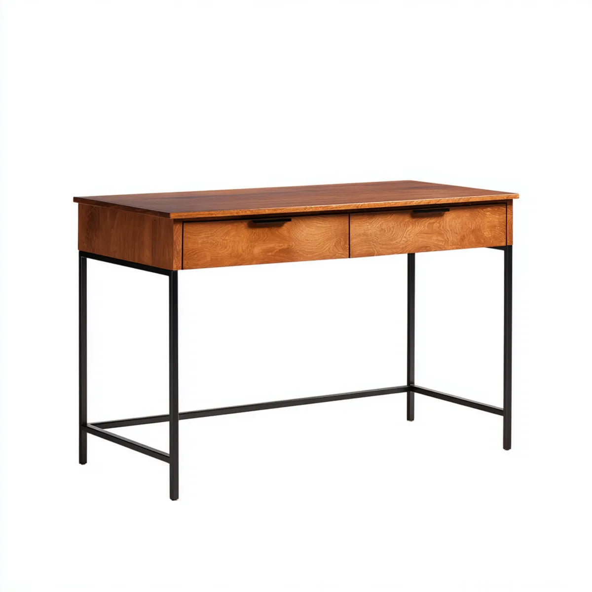 Bureau avec 2 tiroirs marron et noir 120 x 60 x 75 cm en MDF plaqué chêne rectangulaire