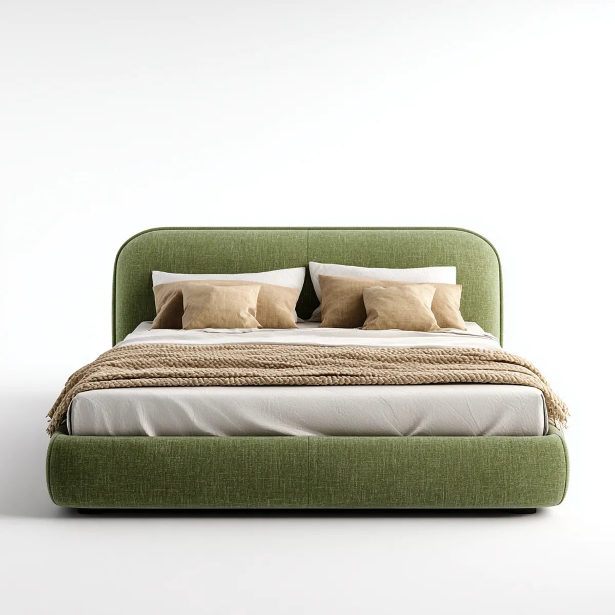 Lit double rembourré vert en polyester 160 x 200 cm avec tête de lit arrondie