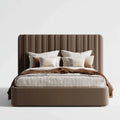 Lit double capitonné taupe 160 x 200 cm en polyester avec tête de lit verticale arrondie
