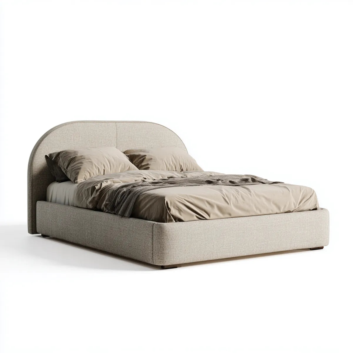 Lit double capitonné beige 160 x 200 cm en polyester à tête de lit arrondie
