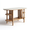 Bureau avec étagères blanc et bois naturel 120 x 55 x 75 cm en contreplaqué de bouleau plateau ovale