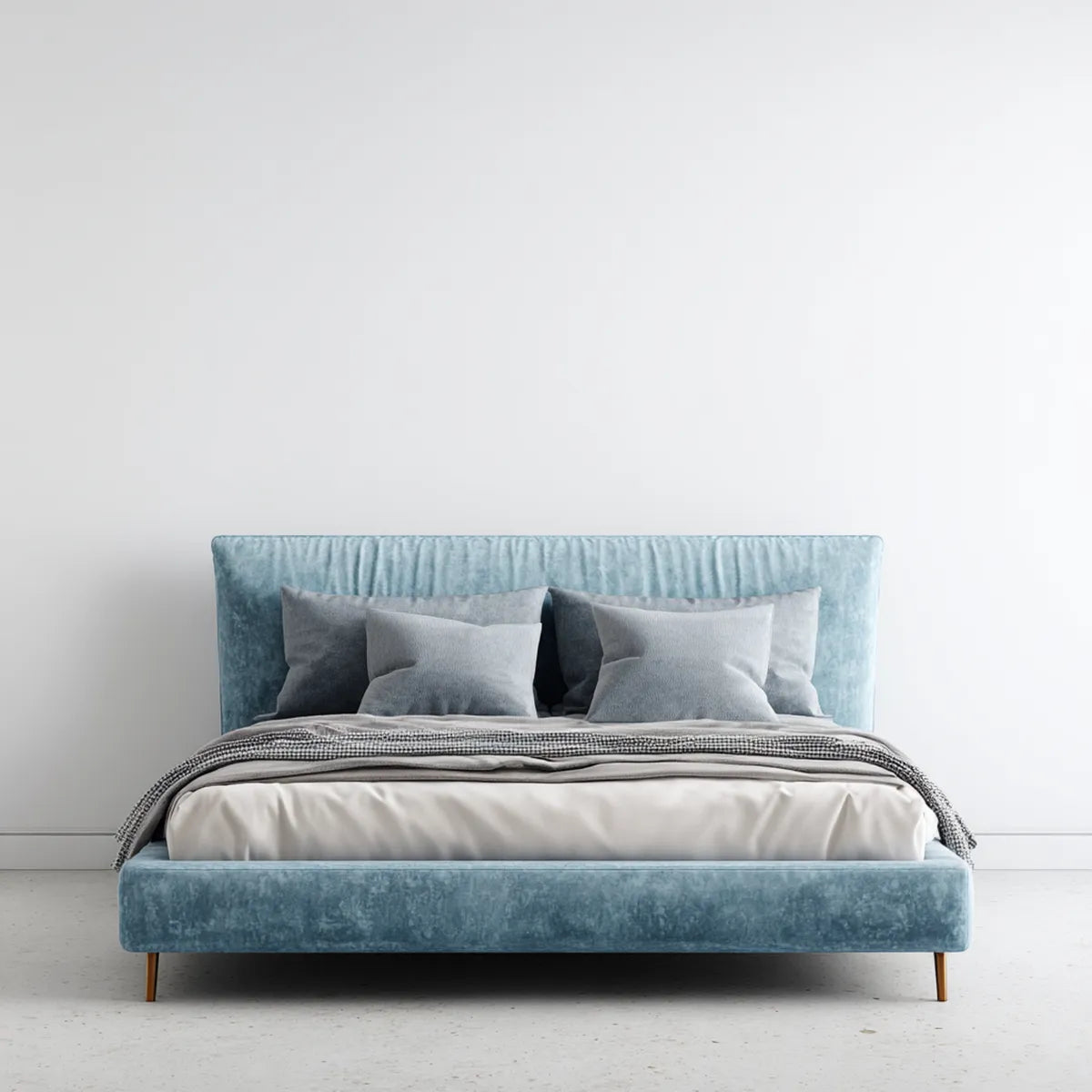 Lit double capitonné bleu glacier 160 x 200 cm en velours de polyester rectangulaire
