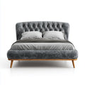 Lit double capitonné gris 160 x 200 cm en cuir synthétique PU rectangulaire