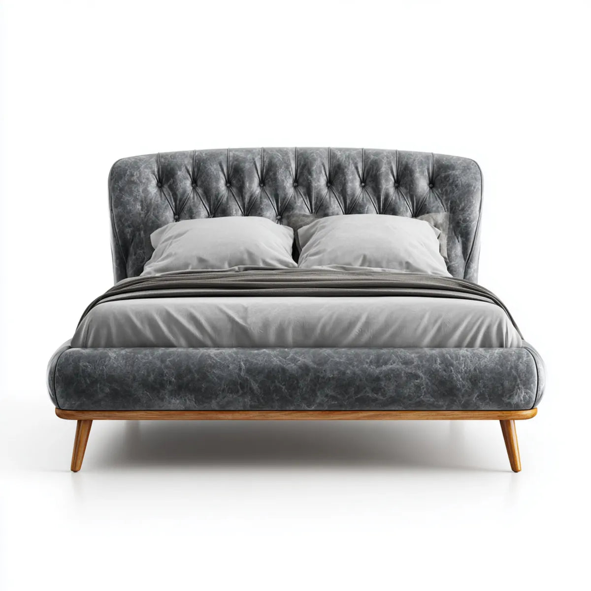 Lit double capitonné gris 160 x 200 cm en cuir synthétique PU rectangulaire