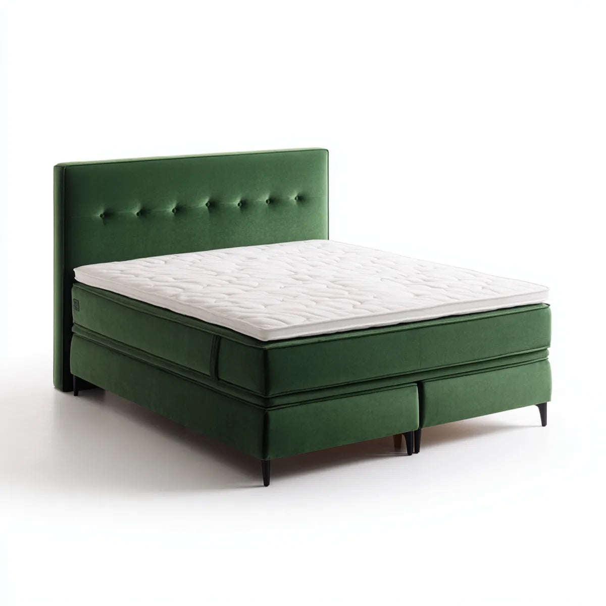Lit double continental vert 160 x 200 cm en velours de polyester rectangulaire avec matelas