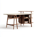 Bureau avec rangements noyer et blanc cassé plateau ovale 180 x 75 x 75 cm