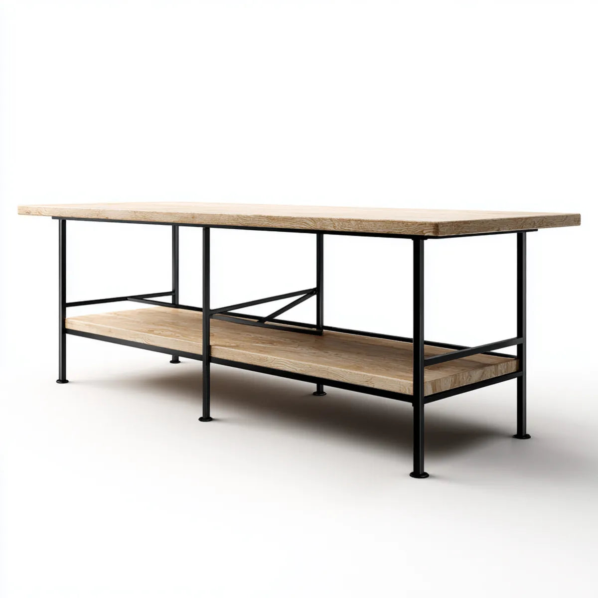 Bureau avec étagère chêne massif naturel et acier noir rectangulaire 200 x 80 x 75 cm