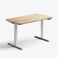 Bureau assis debout électrique réglable naturel blanc 120 x 60 cm plateau en bois massif rectangulaire hauteur 72 à 118 cm
