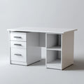 Bureau informatique blanc rectangulaire avec 3 tiroirs et 2 étagères en panneaux de particules 120 x 60 x 75 cm