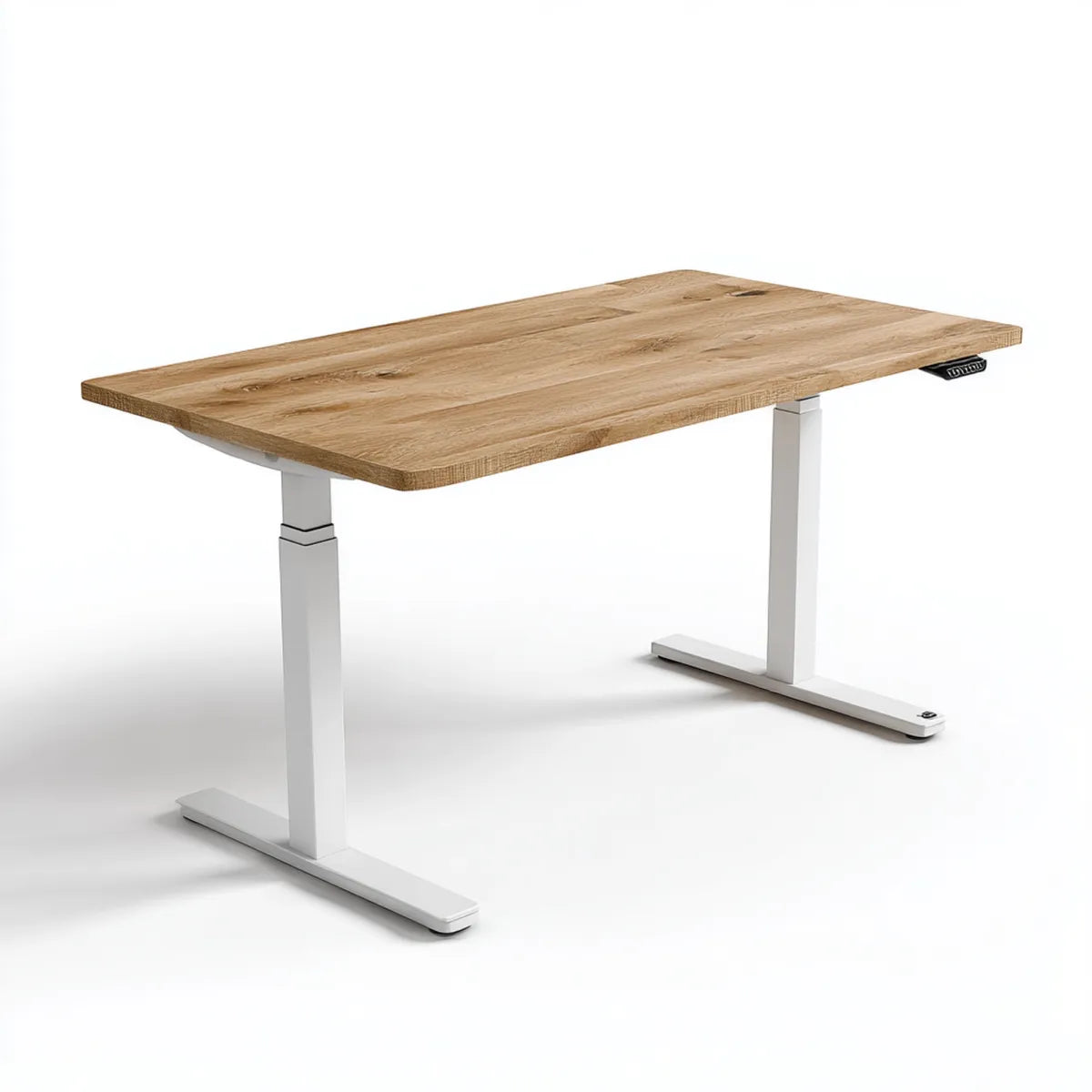 Bureau assis debout électrique blanc et chêne 160 x 80 cm plateau en chêne massif rectangulaire