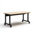 Bureau pliant à roulettes naturel et noir 140 x 60 x 75 cm en bambou et acier rectangulaire